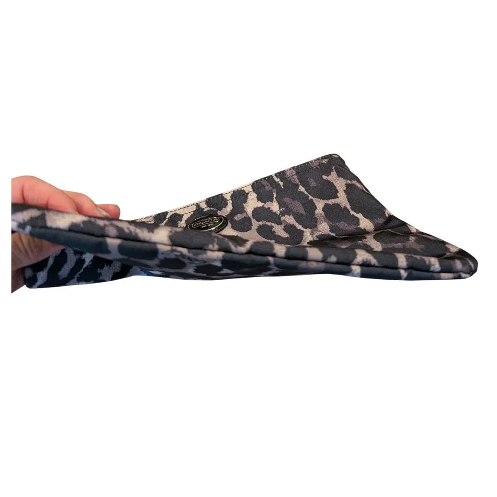 Coach Leopard Print Nylon Cosmetic Pouch Clutch Bag Grey Tan Black Logo Plaque